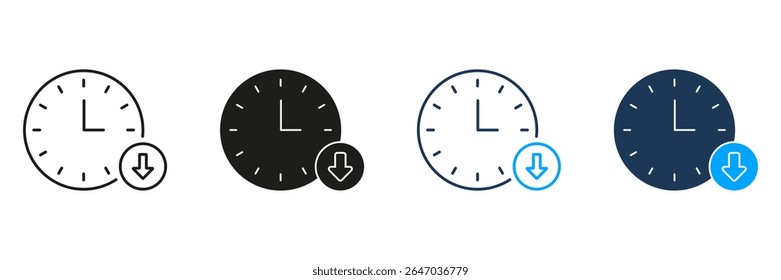 Relógio Com Linha De Seta De Download E Conjunto De Ícones Sólidos. Gerenciamento De Tempo E Coleção De Símbolos De Download De Dados. Representação Da Eficiência E Do Acesso Digital. Ilustração de vetor isolada.
