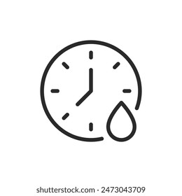 Clock and droplet, linear style icon. menstruation cycle. Editable stroke width