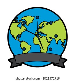 clock with earth planet globe with banner