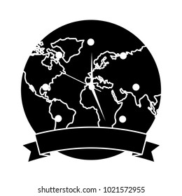 clock with earth planet globe with banner