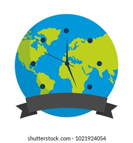 clock with earth planet globe with ribbon