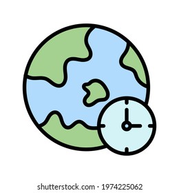 Clock, earth, time zone icon vector image. Can also be used for customer support. Suitable for use on web apps, mobile apps and print media.