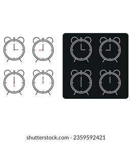 Clock editable stroke outline icons set isolated on white background flat vector illustration