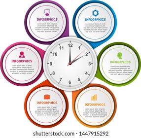 Clock and Eight Circles with Text to Replace, Infographic Presentation