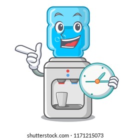 With clock electric water cooler against the cartoon