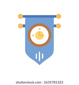Clock emblem on a blue banner, minimal vector illustration