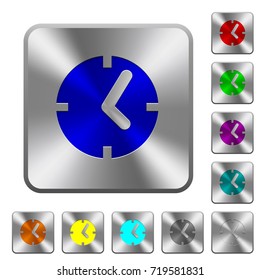 Clock engraved icons on rounded square glossy steel buttons