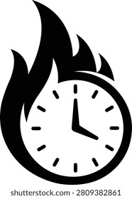 Clock engulfed in black flame fire silhouette