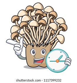 With clock enoki mushroom character cartoon