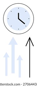 Cara del reloj con flechas apuntando hacia arriba, sugiriendo progreso, eficiencia y gestión del tiempo. Ideal para el crecimiento del negocio, la productividad, el establecimiento de objetivos, la planificación de proyectos, la mejora del rendimiento