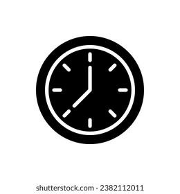 Icono de glifo negro de la cara de reloj. Mostrar tiempo. Mostrar horas y minutos. Herramienta de mantenimiento de tiempos. Marcado de reloj. Tiempo. Símbolo de silueta en el espacio blanco. Pictograma sólido. Ilustración aislada del vector