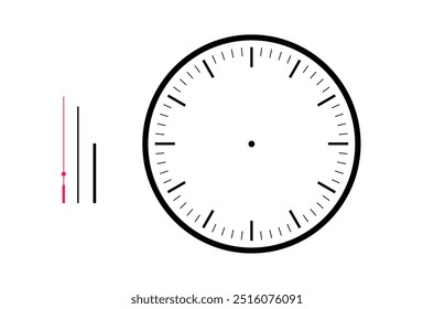 Zifferblatt. Zifferblatt mit leerer Uhr. Zeitangabe. Rundmaßstab messen. Stunde, Minute und Sekundenzeiger. Analoge Uhr. Vektorgrafik