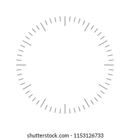 Clock face. Blank hour dial. Dashes mark minutes and hours. Simple flat vector illustration.