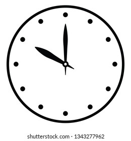 Clock face. Blank hour dial with hour and minute hand. Dots mark hours. Simple flat vector illustration.