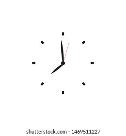 Clock face. Blank hour dial with hour, minute and second hand. Dashes mark minutes and hours. Simple flat vector illustration.
