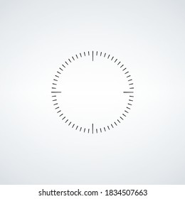 Clock face. Blank hour dial. Dashes mark minutes and hours. Stock vector illustration isolated on white background.