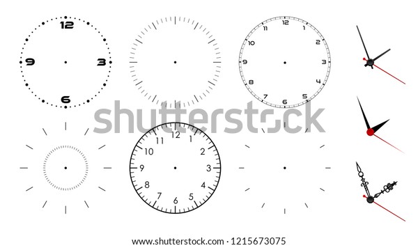Clock face blank isolated on white\
background. Vector clock hands. Set for watch\
design.