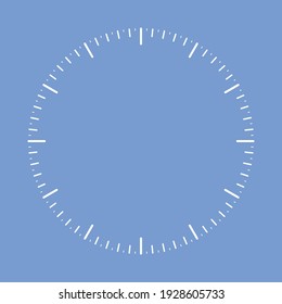 cara de reloj en blanco en el fondo azul estilo plano Ilustración vectorial.