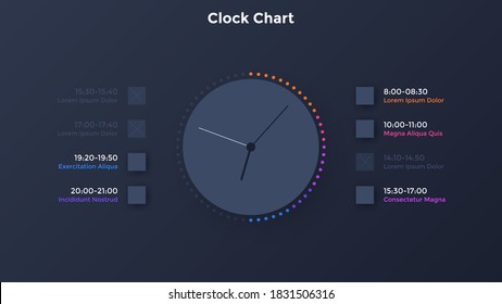 Clock Face Chart With Check List. Concept Of Timetable, Schedule For Time Management, Appointment Planning, Organization Of Daily Activities. Simple Infographic Design Template. Vector Illustration.