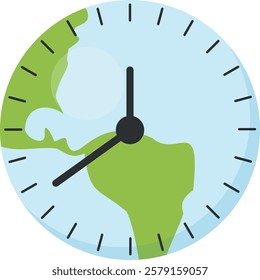 Clock with the face designed to resemble a map of the Earth, specifically highlighting the continents of North and South America. Combines the concept of time with a global perspective. Time