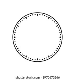Clock face. Dial of watch. Circle of clock face for time. Simple graphic icon isolated on white background. Design of outline of watch for wall. Modern blank timer. Silhouette of stopwatch. Vector.
