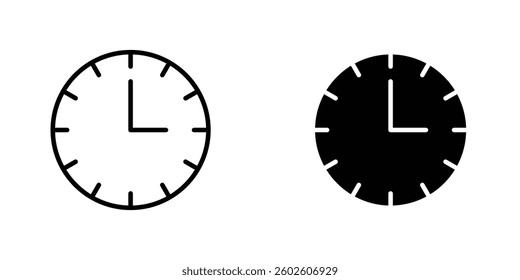 Clock face flat Icons in line outline and flat solid style on white background