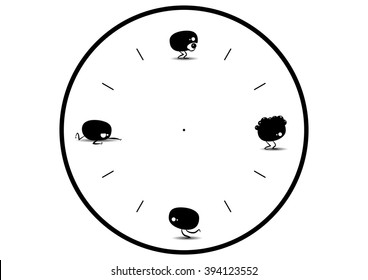 Clock face with funny monsters