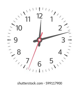 Clock Face With Hour, Minute And Second Hands And Numbers. Vector Illustration In Simple Design, Isolated On White Background. EPS 10.