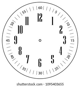 Clock face for house, alarm, table, kitchen, wall clocks, wrist watches or clocks models for kids. Dial for pocket, stop watches, timer. For mark opening, visiting, office, business or working hours.