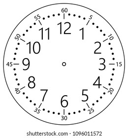 Clock face for house, alarm, table, kitchen, wall clocks, wrist watches or clocks models for kids. Dial for pocket, stop watches, timer. For mark opening, visiting, office, business or working hours.