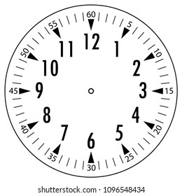 Clock face for house, alarm, table, kitchen, wall clocks, wrist watches or clocks models for kids. Dial for pocket, stop watches, timer. For mark opening, visiting, office, business or working hours.