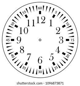 Clock face for house, alarm, table, kitchen, wall clocks, wrist watches or clocks models for kids. Dial for pocket, stop watches, timer. For mark opening, visiting, office, business or working hours.