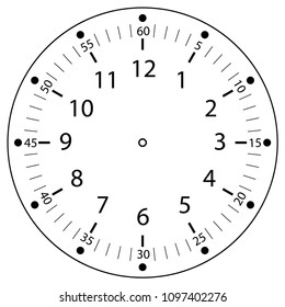 Clock face for house, alarm, table, kitchen, wall clocks, wrist watches or clocks models for kids. Dial for pocket, stop watches, timer. For mark opening, visiting, office, business or working hours.