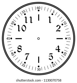 Clock face for house, alarm, table, kitchen, wall clocks, wrist watches or clocks models for kids. Dial for pocket, stop watches, timer. For mark opening, visiting, office, business or working hours.