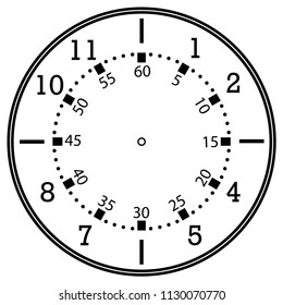 Clock face for house, alarm, table, kitchen, wall clocks, wrist watches or clocks models for kids. Dial for pocket, stop watches, timer. For mark opening, visiting, office, business or working hours.