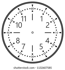 Clock face for house, alarm, table, kitchen, wall, wristwatches or special models for kids. Dial for pocket, stop watches or timer. For mark opening, visiting, office, business or working hours.