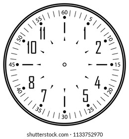 Clock face for house, alarm, table, kitchen, wall, wristwatches or special models for kids. Dial for pocket, stop watches or timer. For mark opening, visiting, office, business or working hours.