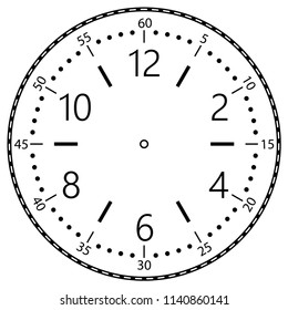 Clock face for house, alarm, table, kitchen, wall, wristwatches or special models for kids. Dial for pocket, stop watches or timer. For mark opening, visiting, office, business or working hours.