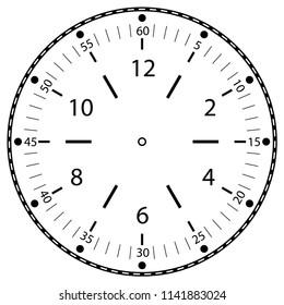 Clock face for house, alarm, table, kitchen, wall, wristwatches or special models for kids. Dial for pocket, stop watches or timer. For mark opening, visiting, office, business or working hours.