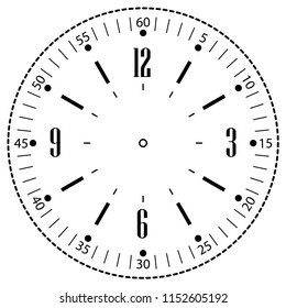 Clock face for house, alarm, table, kitchen, wall, wristwatches or special models for kids. Dial for pocket, stop watches or timer. For mark opening, visiting, office, business or working hours.