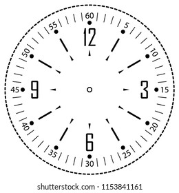 Clock face for house, alarm, table, kitchen, wall, wristwatches or special models for kids. Dial for pocket, stop watches or timer. For mark opening, visiting, office, business or working hours.