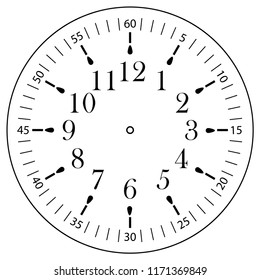 Clock face for house, alarm, table, kitchen, wall, wristwatches or special models for kids. Dial for pocket, stop watches or timer. For mark opening, visiting, office, business or working hours.