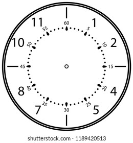 Clock face for house, alarm, table, kitchen, wall, wristwatches or special models for kids. Dial for pocket, stop watches or timer. For mark opening, visiting, office, business or working hours.