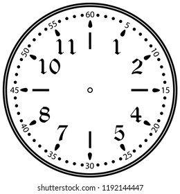 Clock face for house, alarm, table, kitchen, wall, wristwatches or special models for kids. Dial for pocket, stop watches or timer. For mark opening, visiting, office, business or working hours.