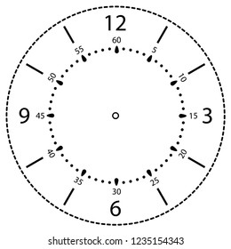 Clock face for house, alarm, table, kitchen, wall, wristwatches or special models for kids. Dial for pocket, stop watches or timer. For mark opening, visiting, office, business or working hours.