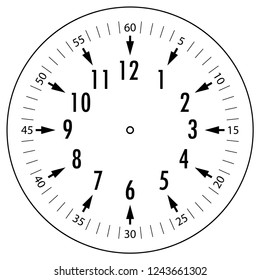 Clock face for house, alarm, table, kitchen, wall, wristwatches or special models for kids. Dial for pocket, stop watches or timer. For mark opening, visiting, office, business or working hours.
