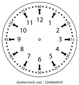 Clock face for house, alarm, table, kitchen, wall, wristwatches or special models for kids. Dial for pocket, stop watches or timer. For mark opening, visiting, office, business or working hours.