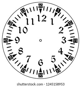 Clock face for house, alarm, table, kitchen, wall, wristwatches or special models for kids. Dial for pocket, stop watches or timer. For mark opening, visiting, office, business or working hours.