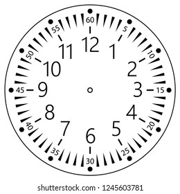Clock face for house, alarm, table, kitchen, wall, wristwatches or special models for kids. Dial for pocket, stop watches or timer. For mark opening, visiting, office, business or working hours.