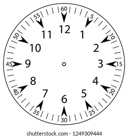 Clock face for house, alarm, table, kitchen, wall, wristwatches or special models for kids. Dial for pocket, stop watches or timer. For mark opening, visiting, office, business or working hours.